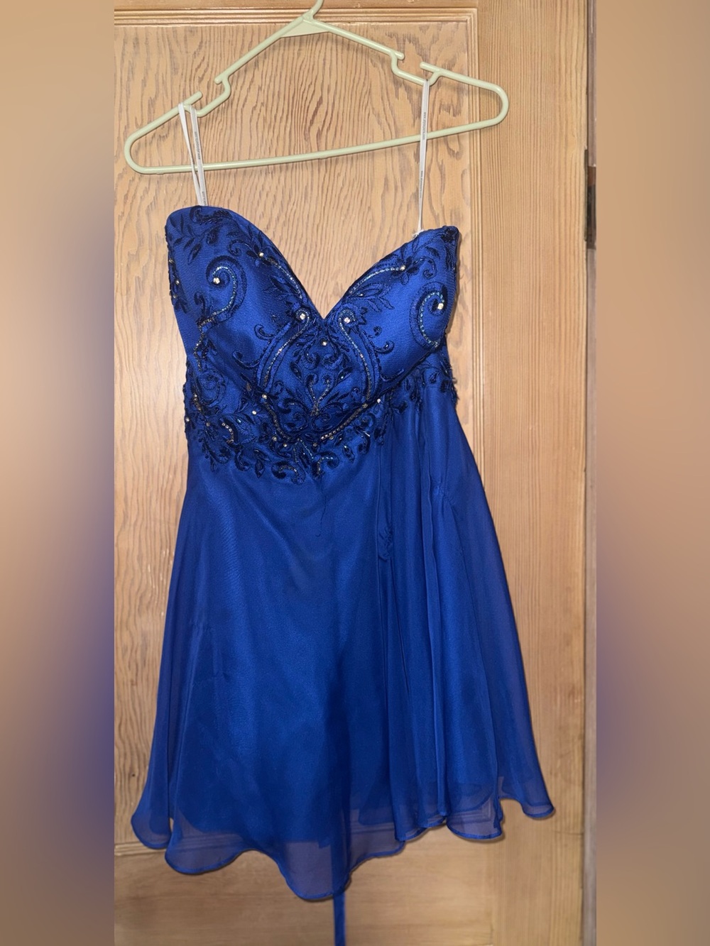 Strapless Royal Blue Beaded Evening Dress